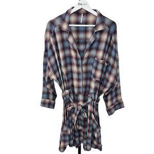 Free People Before I Let Go Romper Revere  Collar Vintage Plaid Size Medium